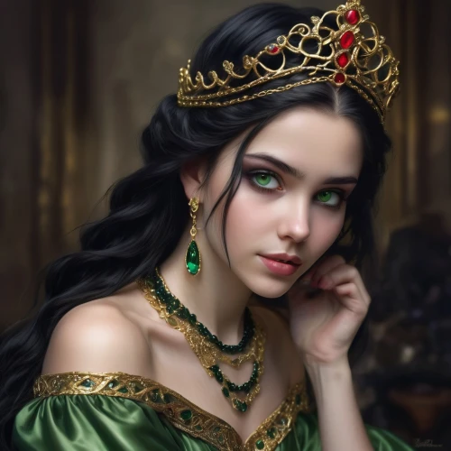 celtic queen,fantasy portrait,noblewoman,principessa,fantasy art,chryste,gold crown,esmeralda,fairest,eldena,behenna,etain,diadem,theodora,crowned,frigga,emerald,ellinor,world digital painting,tiara,Conceptual Art,Fantasy,Fantasy 01