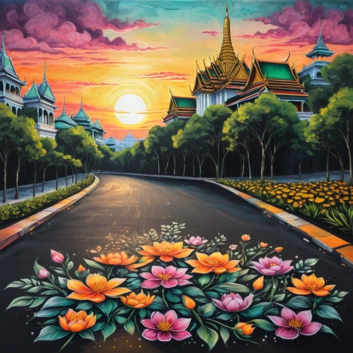 siriraj,phra nakhon si ayutthaya,chiangmai,krungthai,dhammakaya,rattanakosin,dhamma,mahidol,rattanakiri,phetchaburi,krathong,bangkok,bkk,naypyidaw,phra,songkla,naypyitaw,ramathibodi,phibunsongkhram,flower painting,Illustration,Realistic Fantasy,Realistic Fantasy 23