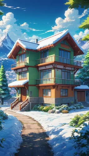 house in the mountains,house in mountains,winter house,ski resort,winter background,snow house,snow slope,snow roof,dreamhouse,snow scene,holiday complex,butka,snowy landscape,snow landscape,the cabin in the mountains,christmas snowy background,chalet,shinbo,snow mountain,forest house,Illustration,Japanese style,Japanese Style 03