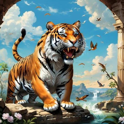 bengal tiger,asian tiger,bengal,tiger,royal tiger,royal bengal,siberian tiger,tigers,tiger png,type royal tiger,tigar,rajah,bengalenuhu,tigerle,tigert,sumatran tiger,tigermania,tigerish,world digital painting,nandao,Conceptual Art,Fantasy,Fantasy 23