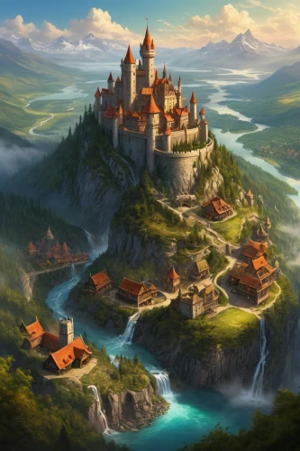 beleriand,fairy tale castle,fantasy landscape,nargothrond,fantasy picture,knight's castle,fairytale castle,medieval castle,castel,gondolin,townsmen,castle of the corvin,castlelike,citadels,peter-pavel's fortress,seregil,fantasy art,fantasy world,fablehaven,riftwar,Photography,General,Natural