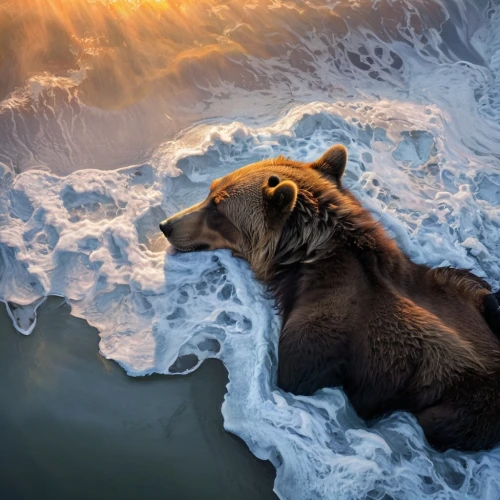 sea bear,katmai,dog in the water,arctic ocean,beringia,bear kamchatka,sea lion,brown bears,world digital painting,california sea lion,brown bear,ice bears,surface tension,wyland,gyres,arctica,kelpie,seawolf,digital painting,ice floe,Illustration,Retro,Retro 16