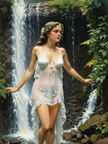water nymph,the blonde in the river,water fall,bridal veil fall,waterfall,cascading,marilyn monroe,woman at the well,girl on the river,struzan,waterfalls,bather,water falls,diana,cascade,bridalveil,kupala,water flowing,oil painting,flowing water,Art,Classical Oil Painting,Classical Oil Painting 15