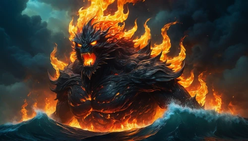 surtur,fire background,ifrit,fire and water,god of the sea,dragon fire,samudra,sea god,firedrake,tiamat,hellhound,fire siren,black dragon,poseidon,glaurung,pillar of fire,lake of fire,hellstrom,cataclysm,fire horse,Conceptual Art,Fantasy,Fantasy 28