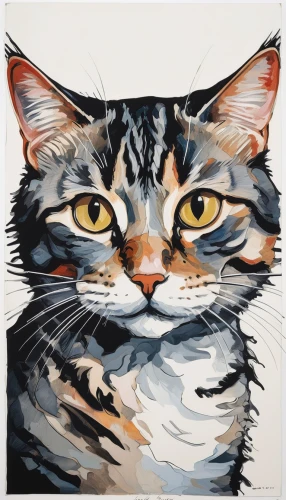 watercolor cat,cat portrait,cat vector,drawing cat,calico cat,tabby cat,pet portrait,animal portrait,cat with eagle eyes,cat frame,cat drawings,meredith,brindle cat,calico,gouache,ink painting,hiskins,cat's eyes,breed cat,silver tabby,Conceptual Art,Oil color,Oil Color 18