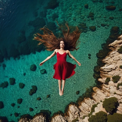 floating in the air,floating over lake,the body of water,girl in red dress,submerged,siren,floaty,sorrentino,rusalka,volare,jingna,girl upside down,mediterranee,underwater background,jumping off,sunken,body of water,man in red dress,photoshoot with water,exhilaration,Photography,Artistic Photography,Artistic Photography 14