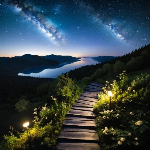 stairs to heaven,milky way,heavenly ladder,the milky way,starry night,stairway to heaven,starry sky,the night sky,night sky,nightsky,astronomy,night image,nightscape,the mystical path,astronomical,galaxy,star sky,the universe,pathway,universe,Illustration,American Style,American Style 06