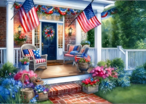front porch,porch,summer cottage,country cottage,summer border,white picket fence,americana,porch swing,homefront,country house,patriotism,cottage,home landscape,thanksgiving border,america,new england style house,3d background,patriotically,housedress,beautiful home
