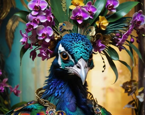 fairy peacock,tropical bird,exotic bird,an ornamental bird,ornamental bird,masquerade,blue parrot,venetian mask,peacock,tropical birds,blue peacock,the carnival of venice,alebrije,animals play dress-up,tropical bird climber,fantasy animal,peacocks carnation,carnivale,masquerading,macaw hyacinth,Photography,Artistic Photography,Artistic Photography 08