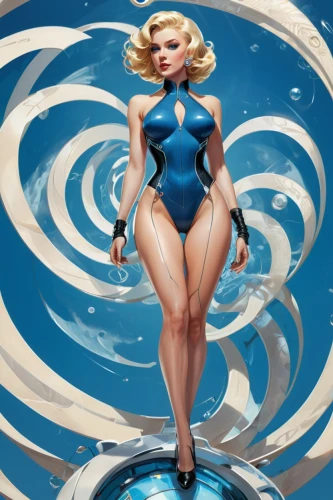 the blonde in the river,dazzler,amphitrite,pin-up girl,the sea maid,water rose,thunderball,siren,radebaugh,diana,aquarius,aqualad,naiad,superfluid,pin up girl,janna,fathom,madelyne,barbarella,waterkeeper,Conceptual Art,Sci-Fi,Sci-Fi 24