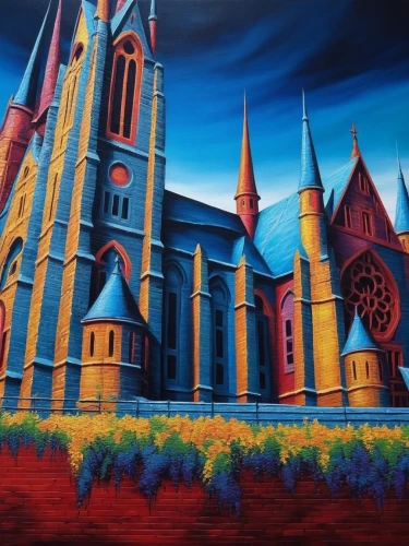 church painting,gothic church,eglise,notredame,black church,steeples,cathedral,fredric church,notre dame,notre dame de sénanque,haunted cathedral,the black church,church towers,notre,churches,nidaros cathedral,kerk,evangelical cathedral,churche,basilique,Illustration,Realistic Fantasy,Realistic Fantasy 25