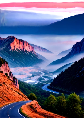 mountain highway,mountain road,mountain pass,landscape background,mountain landscape,mountain scene,mountainous landscape,futuristic landscape,purple landscape,alpine landscape,alpine drive,pikes peak highway,crayon background,canyons,panoramic landscape,mountain sunrise,pyrenees,fantasy landscape,the landscape of the mountains,3d car wallpaper,Art,Classical Oil Painting,Classical Oil Painting 17