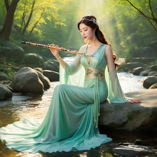guqin,gayageum,bamboo flute,the flute,jianyin,hanfu,fantasy picture,jinling,xufeng,qixi,woman playing violin,flute,zhui,yifei,ao dai,xiaofei,fantasy art,yingjie,celtic woman,oriental princess