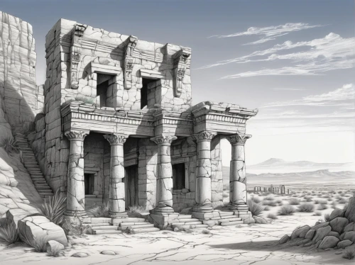 celsus library,ramesseum,persepolis,ancient ruins,ancient city,herakleion,celsus,nemrut,tiryns,palmyra,ruins,dougga,volubilis,ancient buildings,scythopolis,acropolis,medinet,herodium,ctesiphon,ruin,Illustration,Black and White,Black and White 30