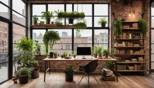 loft,house plants,potted plants,houseplants,lofts,working space,wooden windows,shared apartment,interior design,modern decor,shelves,houseplant,modern office,terrariums,planters,creative office,shelving,an apartment,hanging plants,bookshelves,Illustration,Abstract Fantasy,Abstract Fantasy 02