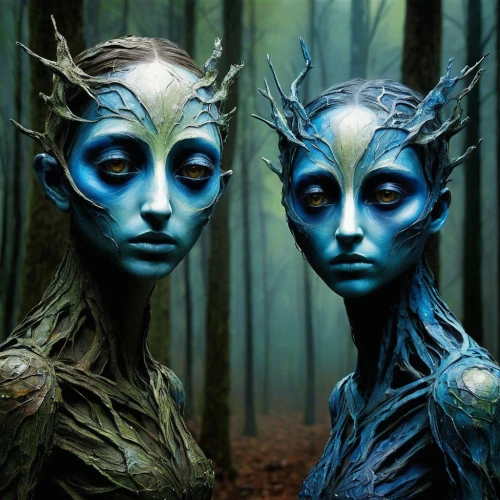 dryads,priestesses,naiads,fauns,inhabitants,bodypainting,canonesses,bodypaint,elven forest,faery,rhinemaidens,garden statues,matriarchs,faerie,treepeople,ents,mirror of souls,symbolists,fantasy art,sorceresses,Illustration,Abstract Fantasy,Abstract Fantasy 18