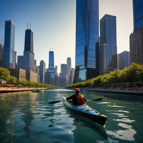 chicago skyline,chicagoland,chicagoan,chicago,kayaked,stand-up paddling,kayaking,kayaker,kayakers,standup paddleboarding,lake shore,dearborn,chicagoans,dusable,paddleboard,lakeshore,sea kayaking,streeterville,lakefront,canoeist,Illustration,Realistic Fantasy,Realistic Fantasy 06