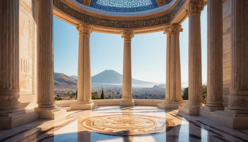bahai,marble palace,archly,neoclassicism,vittoriano,tempio,palladian,three centered arch,musical dome,capitolium,ismaili,neoclassical,greek temple,bramante,rotunda,tomb of the unknown soldier,three pillars,yazd,neoclassic,jefferson monument,Illustration,American Style,American Style 03