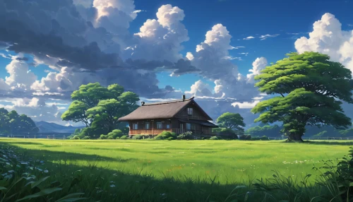 studio ghibli,home landscape,landscape background,meadow landscape,ghibli,lonely house,house in the forest,little house,summer cottage,rural landscape,countryside,fantasy landscape,dreamhouse,cartoon video game background,roof landscape,windows wallpaper,wooden hut,wooden house,clannad,sylvania,Photography,General,Natural