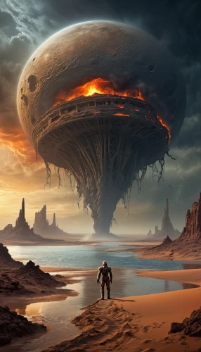 barsoom,arrakis,alien planet,sci fiction illustration,primordia,futuristic landscape,alien world,panspermia,scorched earth,post-apocalyptic landscape,fire planet,farpoint,fantasy picture,world digital painting,wastelands,end of the world,fantasy landscape,red planet,varsavsky,airships,Illustration,Realistic Fantasy,Realistic Fantasy 40