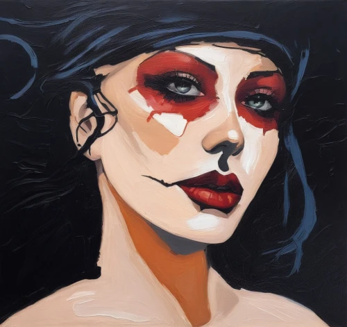 vampire lady,vampire woman,warpaint,countess,elektra,musidora,siouxsie,domergue,tomie,nielly,winehouse,acrylic paint,oil paint,bocek,fire red eyes,digital painting,painted lady,hemorrhage,blackeye,overpainting,Illustration,American Style,American Style 06