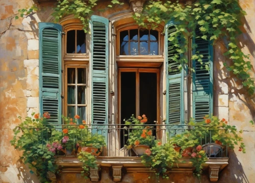 sicily window,window with shutters,french windows,watercolor paris balcony,provence,window front,shutters,window,wooden shutters,wooden windows,paris balcony,provencal,bay window,italian painter,balcony,lattice window,balcones,balcon de europa,balconies,the window,Conceptual Art,Oil color,Oil Color 10