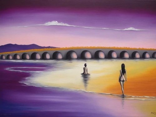 rainbow bridge,pont,viola bridge,art painting,hangman's bridge,railroad bridge,bridging,bridge,railway bridge,love bridge,angel bridge,ponts,purple landscape,peinture,puentes,scenic bridge,overbridges,pont du gard,oil painting on canvas,spit bridge,Illustration,Abstract Fantasy,Abstract Fantasy 14