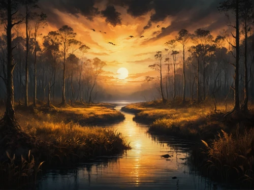 swamps,fantasy landscape,swampy landscape,world digital painting,landscape background,nature landscape,marshlands,alligator alley,fantasy picture,river landscape,landscape nature,wetlands,marshland,forest landscape,bayou,swamp,paysage,beautiful landscape,fantasy art,wetland,Conceptual Art,Fantasy,Fantasy 34