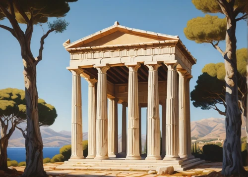 temple of diana,greek temple,roman temple,doric columns,caesonia,panagora,tempio,capitolium,temple of hercules,house with caryatids,pallas athene fountain,pillars,roman columns,palmyra,erechtheus,stylites,pillar,palladio,palladian,metapontum,Conceptual Art,Oil color,Oil Color 13