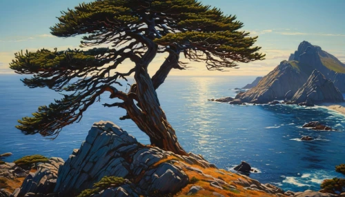 vedra,pine tree,coastal landscape,an island far away landscape,isolated tree,landscape background,black pine,mountain and sea,watercolor pine tree,world digital painting,pine trees,lone tree,mountain landscape,panoramic landscape,paisaje,granite island,dwarf pine,mountain scene,lonetree,mountainous landscape,Photography,General,Fantasy