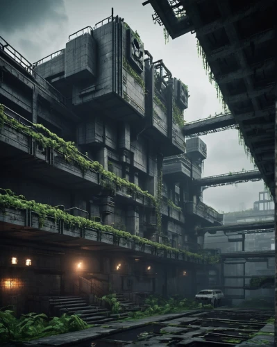 scampia,parkade,arcology,industrial ruin,hashima,gunkanjima,block balcony,apartment block,sanatoriums,ecotopia,multi storey car park,crysis,industrial landscape,juice plant,biocontainment,sector,apartment building,overgrowth,post apocalyptic,postapocalyptic,Conceptual Art,Sci-Fi,Sci-Fi 09