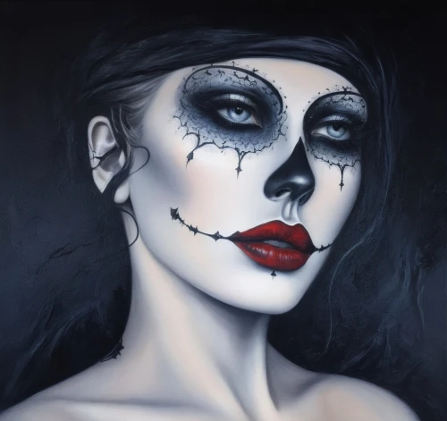 dead bride,dark art,mournful,gothic portrait,isoline,dark portrait,la calavera catrina,la catrina,countess,vampire woman,gothic woman,catrina calavera,mouring,sorrowful,scull,day of the dead,widow's tears,face paint,sorrow,pierrot,Illustration,Realistic Fantasy,Realistic Fantasy 46