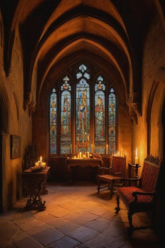 chapel,stained glass windows,dandelion hall,crypt,chancel,sanctuary,medieval,candlelights,sanctum,church windows,dracula's birthplace,clonfert,interiors,ornate room,stained glass window,anglican,wayside chapel,cloister,inglenook,forest chapel,Illustration,Abstract Fantasy,Abstract Fantasy 16