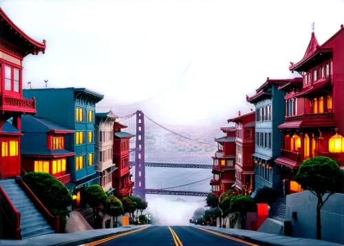 sausalito,taraval,sidestreet,harbor,shorefront,render,goldengatebridge,oversaturation,bridged,waterfront,harborwalk,waterfronts,golden gate,oversaturated,row houses,color is changable in ps,low poly,townscapes,san francisco,boulevard,Conceptual Art,Sci-Fi,Sci-Fi 11