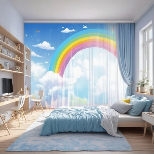 kids room,boy's room picture,children's bedroom,nursery decoration,baby room,unicorn background,sky apartment,rainbow background,sleeping room,arcobaleno,children's background,children's room,the little girl's room,rainbow clouds,rainbow pencil background,cartoon video game background,unicorn and rainbow,rainbow unicorn,room newborn,great room,Photography,General,Natural