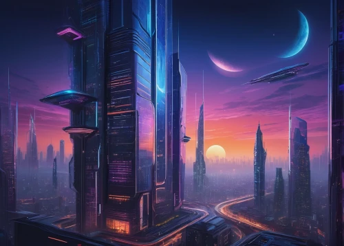 futuristic landscape,coruscant,cybercity,cityscape,cybertown,fantasy city,skyscrapers,scifi,futuristic,metropolis,city skyline,cyberport,cyberworld,sci - fi,synth,sci fiction illustration,cyberia,alien world,futuristic architecture,areopolis,Illustration,Retro,Retro 22