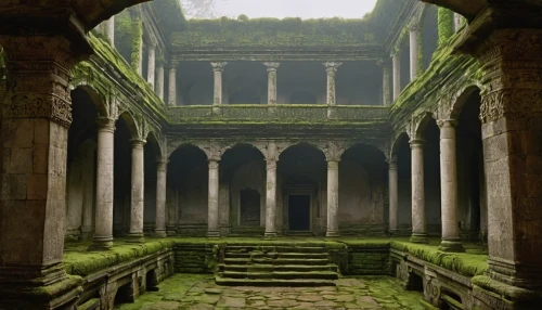 inside courtyard,cloister,angkor,colonnades,the ruins of the palace,hall of the fallen,courtyard,angkor wat temples,labyrinthian,ruins,angkor wat,candi rara jonggrang,courtyards,colonnade,ajanta,rajbari,mausoleum ruins,bhojpur,porticoes,poseidons temple,Illustration,Retro,Retro 04