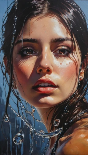 adnate,girl washes the car,wet girl,oil painting on canvas,acqua,rone,oil painting,tears bronze,wet,water nymph,hyperrealism,girl on the river,photorealist,welin,jasinski,wetpaint,drenched,viveros,struzan,donsky,Conceptual Art,Fantasy,Fantasy 15