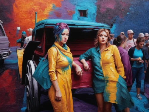 sixties,demoiselles,braniff,chromatics,mccurry,seventies,street artists,thorgerson,stewardesses,jasinski,colourists,yellow taxi,halston,gondry,fashion street,retro women,raincoats,eggleston,colorists,pop art people,Illustration,Realistic Fantasy,Realistic Fantasy 25