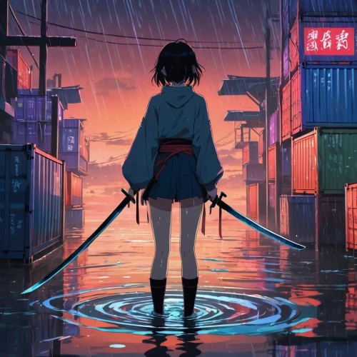 walking in the rain,monogatari,kusanagi,in the rain,sekiyu,rainy,kaga,katana,kyoto,samurai,umbrella,kurosaki,horikawa,sadozai,kazoku,akiba,kusarigama,jubei,dororo,umbrellas,Illustration,Japanese style,Japanese Style 03