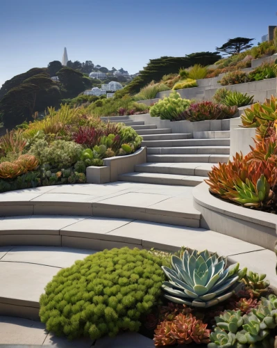 landscape design sydney,getty centre,sempervirens,landscape designers sydney,beautiful succulents,xeriscaping,winding steps,flowering succulents,xerfi,succulents,biopiracy,landscaped,terraces,terraced,roof garden,climbing garden,garden of plants,succulence,stone stairs,la jolla,Illustration,Black and White,Black and White 23