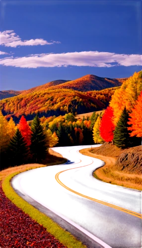 vermont,fall landscape,mountain road,autumn background,berkshires,mountain highway,asphalt road,autumn landscape,aroostook county,fall foliage,winding road,winding roads,autumn scenery,autumn mountains,mauricie,colors of autumn,alpine drive,mountain pass,landscape background,rolling hills,Illustration,American Style,American Style 04