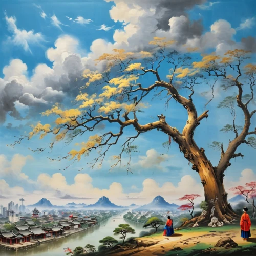 landscape background,mountain scene,khokhloma painting,bodhi tree,chipko,rural landscape,dhamma,world digital painting,yiping,mushroom landscape,ecotopia,haiping,agricultural scene,bhikkhunis,paisaje,oriental painting,moc chau hill,el salvador dali,jianfeng,the japanese tree,Unique,3D,Garage Kits