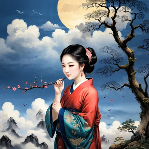 geisha girl,oriental painting,guqin,hanfu,geisha,oriental princess,oiran,chuseok,oriental girl,daiyu,japanese art,shizong,maiko,gisaeng,geishas,diaochan,zhiyuan,kunqu,plum blossoms,geiko,Illustration,Vector,Vector 17