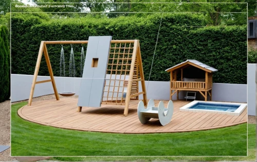 dog house frame,playset,wooden decking,children's playhouse,landscape design sydney,dug-out pool,garden design sydney,landscape designers sydney,play area,decking,artificial grass,swingset,garden furniture,swing set,wooden mockup,climbing garden,wood deck,wooden frame construction,playsets,play tower,Photography,General,Realistic