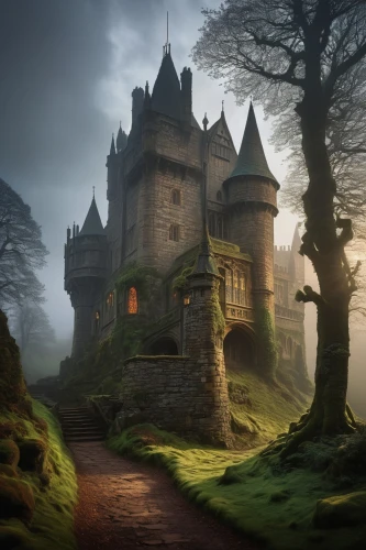 fairytale castle,fairy tale castle,ghost castle,haunted castle,castle of the corvin,chateaux,witch's house,castles,castel,gold castle,medieval castle,knight's castle,castle,castlelike,castledawson,scottish folly,the haunted house,castletroy,fantasy landscape,ecosse,Art,Classical Oil Painting,Classical Oil Painting 23