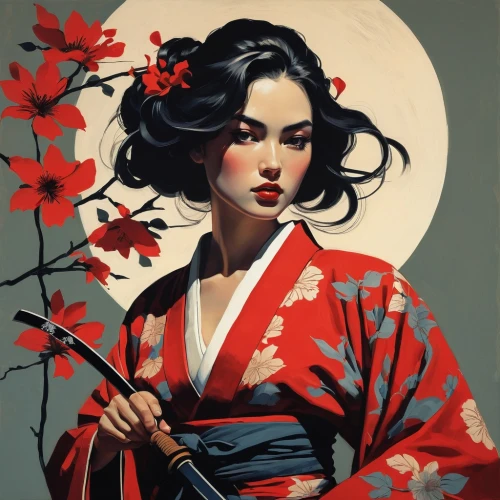 geisha girl,geisha,geishas,geiko,oiran,japanese art,maiko,japanese woman,uemura,kimono,yukata,plum blossoms,japanese cherry,oriental girl,kommuna,kazumi,samurai,cherry japanese,kimono fabric,ikebana,Art,Artistic Painting,Artistic Painting 50