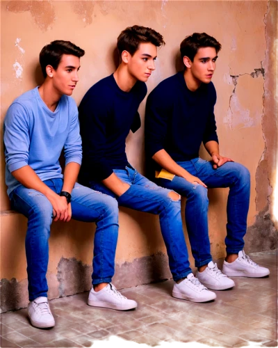 mirroring,blue shoes,lawrences,three monkeys,craske,clones,triplet,photo session in torn clothes,edit icon,bluejeans,ignazio,wesleyans,young model istanbul,triplets,tripling,perfectos,jeans background,men sitting,kerem,photo shoot with edit,Art,Classical Oil Painting,Classical Oil Painting 40