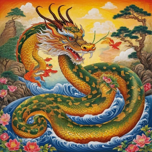 shenlong,golden dragon,taoism,dragon boat,manjushri,oriental painting,barongsai,vajrayana,painted dragon,dragon of earth,moondragon,rongfeng,wuhuan,qingnian,xiangfei,kuangyin,thangka,qingshui,epoxi,dorje