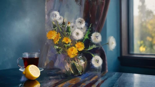 sunflowers in vase,glass painting,helios 44m7,helios 44m,glass vase,autumn still life,flower painting,flower vase,helios 44m-4,floral with cappuccino,summer still-life,still life photography,table decoration,vase,flower tea,still life of spring,flower arrangement,glass window,wood and flowers,daisies